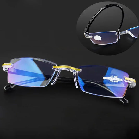 Rahmenlose Lesebrille mit Blaulichtfilter für Damen und Herren, +1,0 +1,5 +2,0 +2,5 +3,5 +4,0