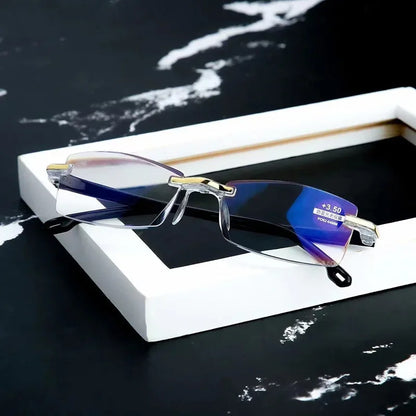 Rahmenlose Lesebrille mit Blaulichtfilter für Damen und Herren, +1,0 +1,5 +2,0 +2,5 +3,5 +4,0