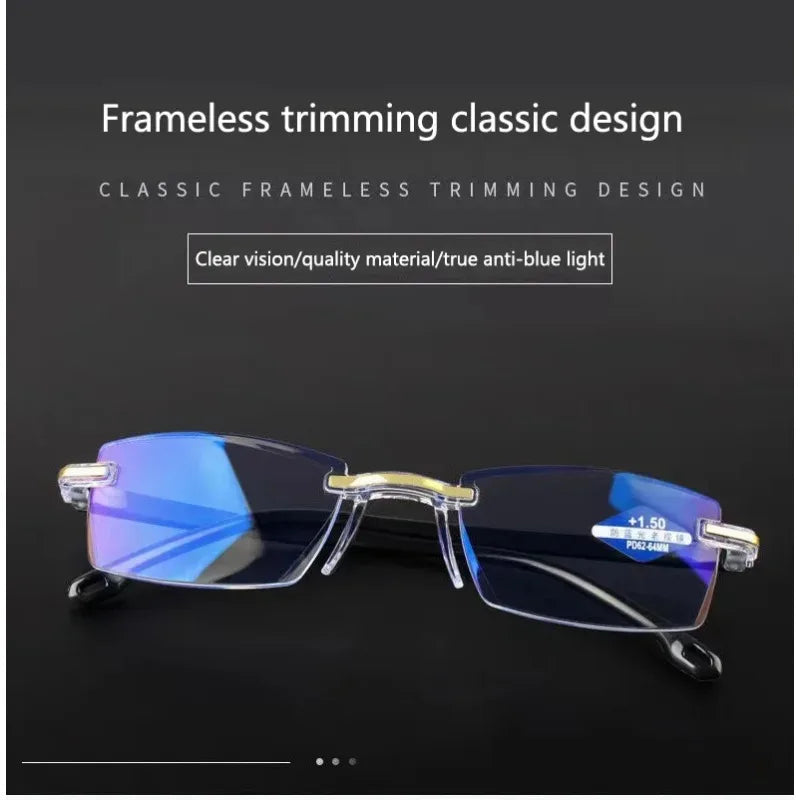 Rahmenlose Lesebrille mit Blaulichtfilter für Damen und Herren, +1,0 +1,5 +2,0 +2,5 +3,5 +4,0