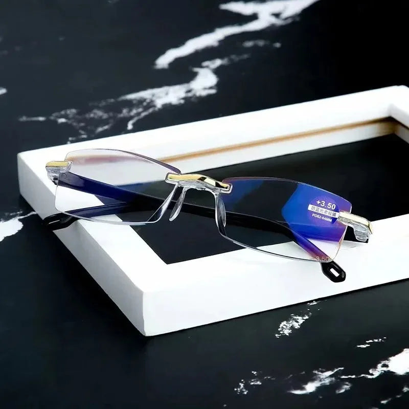 Rahmenlose Lesebrille mit Blaulichtfilter für Damen und Herren, +1,0 +1,5 +2,0 +2,5 +3,5 +4,0