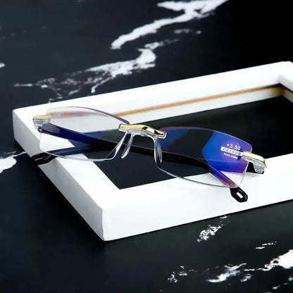 Rahmenlose Lesebrille mit Blaulichtfilter für Damen und Herren, +1,0 +1,5 +2,0 +2,5 +3,5 +4,0