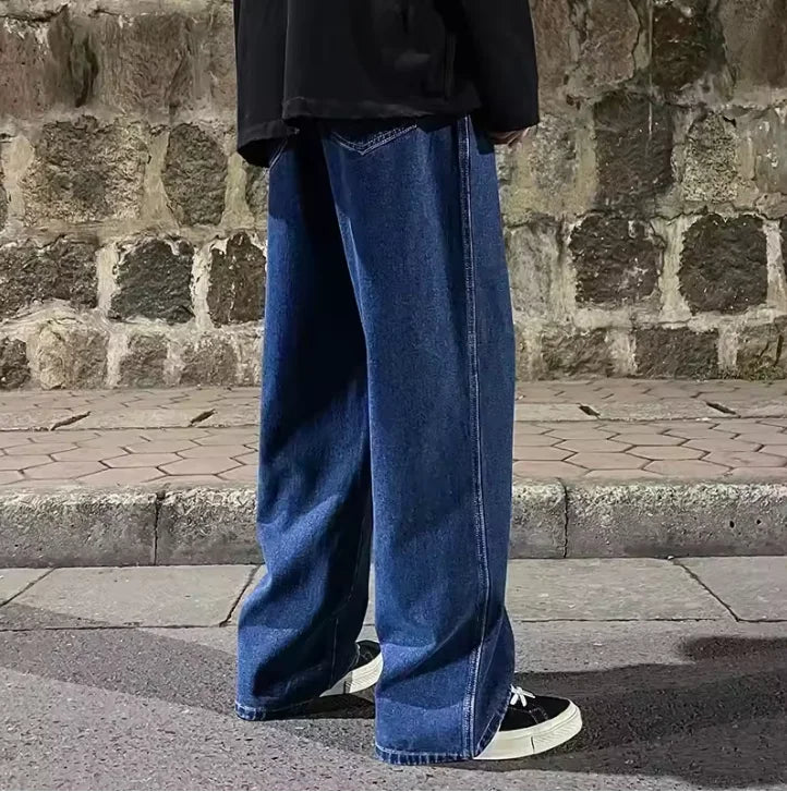 Herren Denim Jeans – Retro Washed, Wide Leg, American High Street Style
