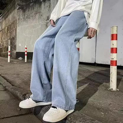 Herren Denim Jeans – Retro Washed, Wide Leg, American High Street Style